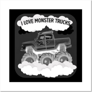 I Love Monster Truck Black and White Design Posters and Art